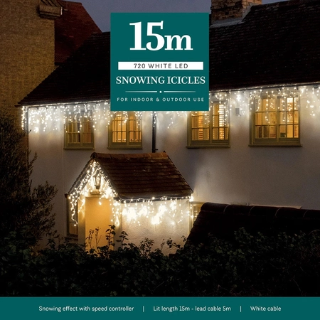 15M White Snowing Icicles 720 Leds
