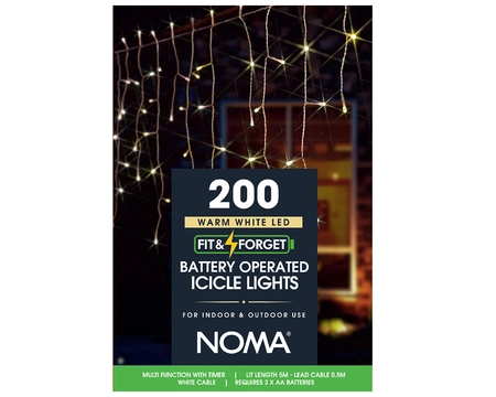 200 FIT & FORGET BATTERY OPERATED WARM WHITE LED ICICLE LIGHTS - image 1