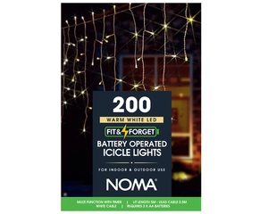 200 FIT & FORGET BATTERY OPERATED WARM WHITE LED ICICLE LIGHTS