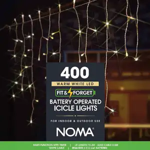 400 Fit & Forget Battery Operated Warm White Icicle Lights