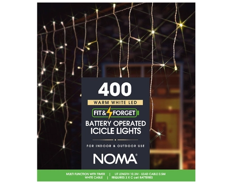 400 FIT & FORGET BATTERY OPERATED WARM WHITE ICICLE LIGHTS - image 1
