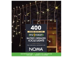 400 FIT & FORGET BATTERY OPERATED WARM WHITE ICICLE LIGHTS - image 1