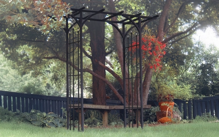 FLAT TOP GARDEN ARCH WITH FINIALS BLK - image 1